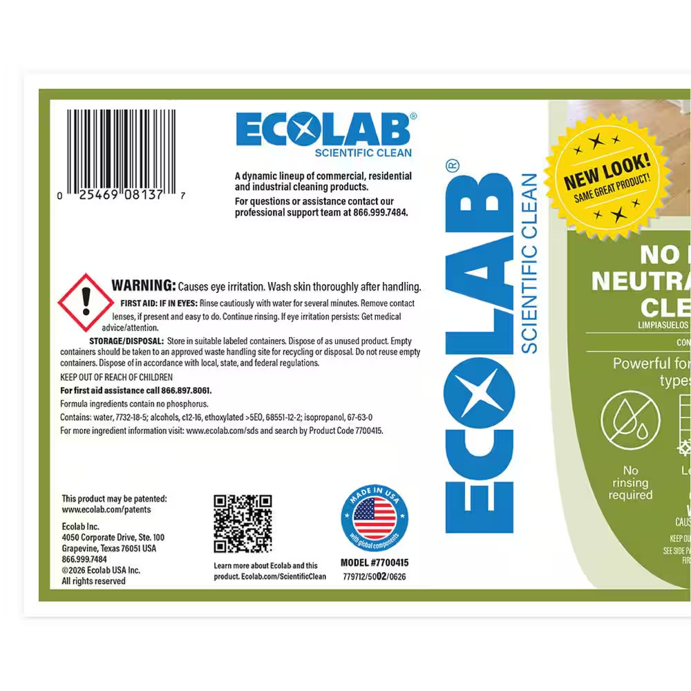 1 Gal. No Rinse Neutral Floor Concentrate Cleaner, Residue Free Formula for Tile