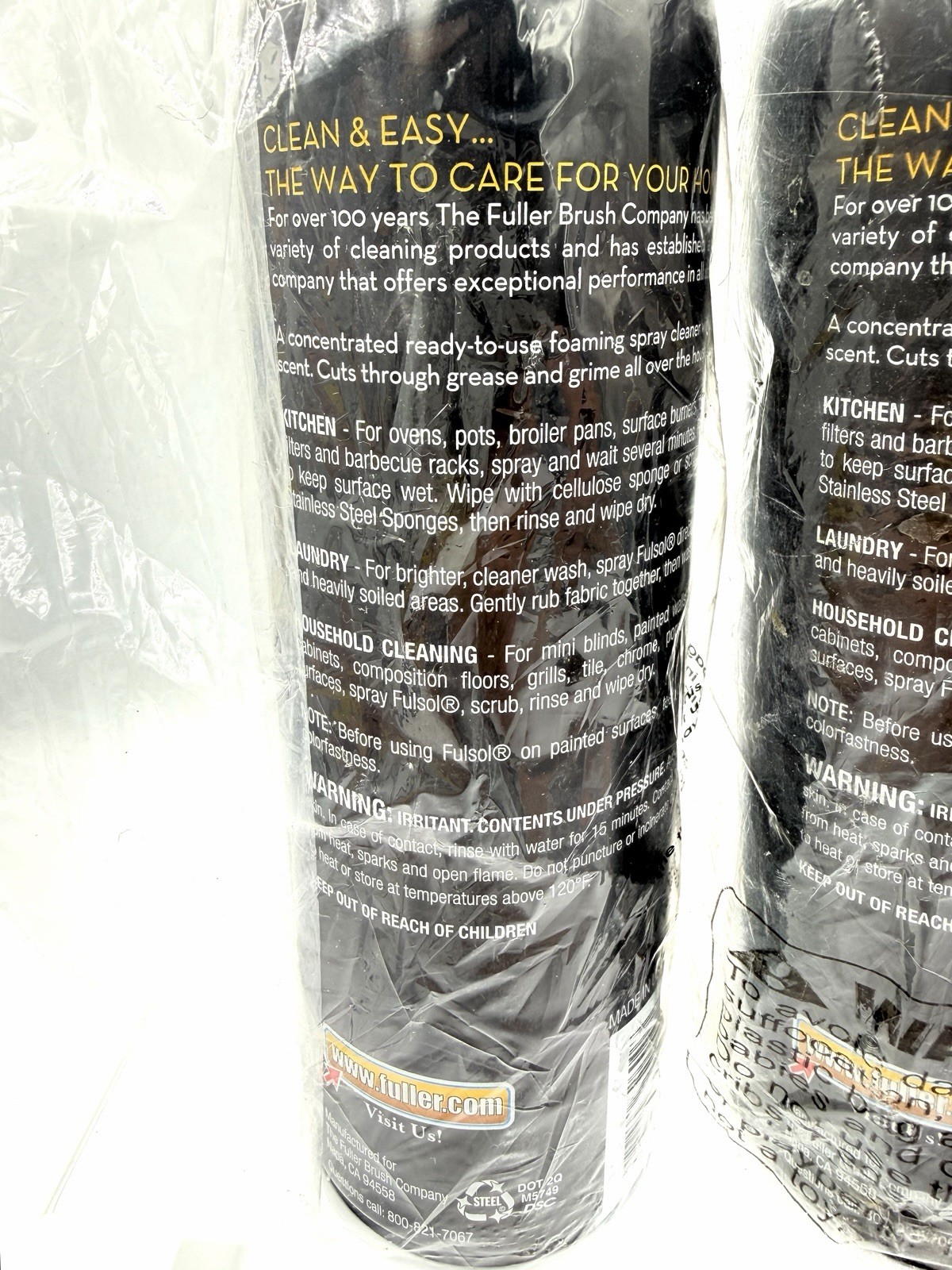 (2) Fuller Brush co Fulsol Foaming Spray Dissolves Grease Grime Oil Dirt 18 oz