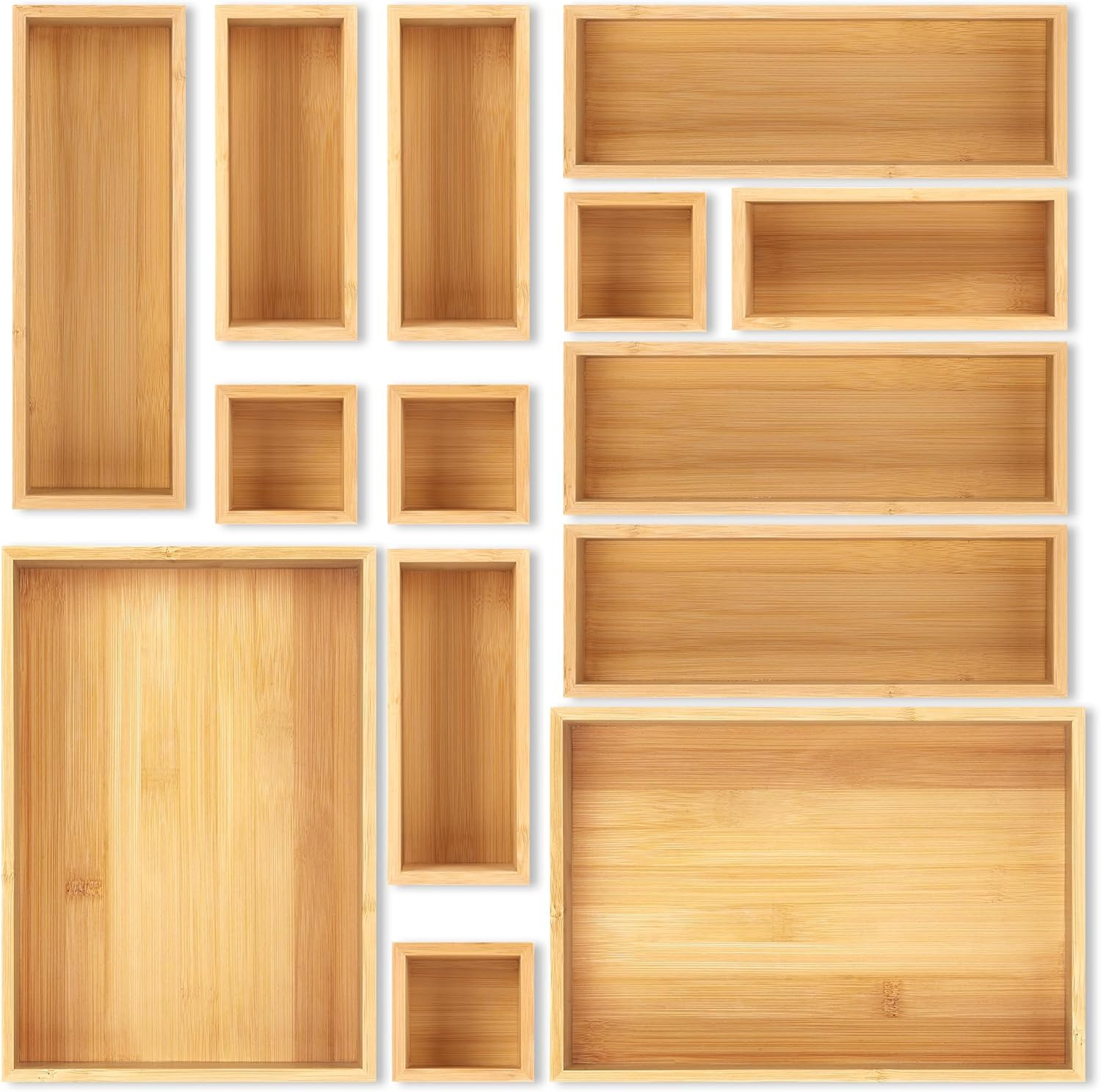 Bamboo Drawer Organizer , 14 Wood Storage Organizers | Multi-Use Junk Drawer Di