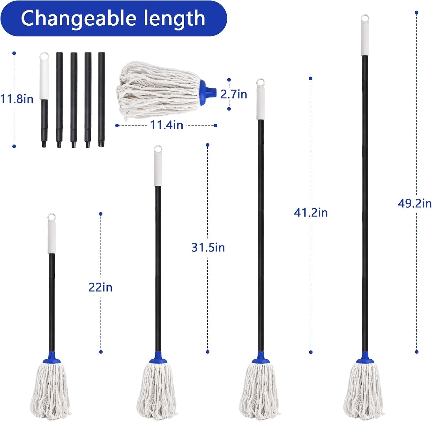 Space-Saving 52-Inch Indoor Mop with Cotton Head for Families – Effortless Clean