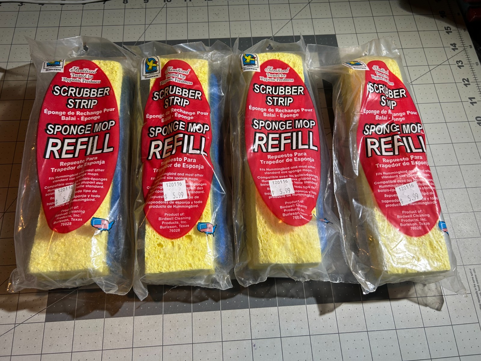 VINTAGE 4-PACK LOT BIRDWELL 381-24 CELLULOSE REPLACEMENT SPONGE MOP HEAD 9.25″