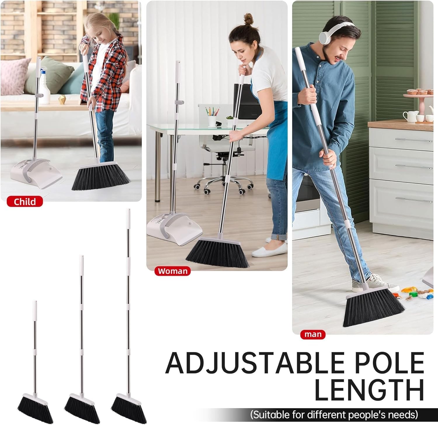 Broom with Dustpan Combo Set, Hand Broom and Dustpan Set for Sweeping Indoor …