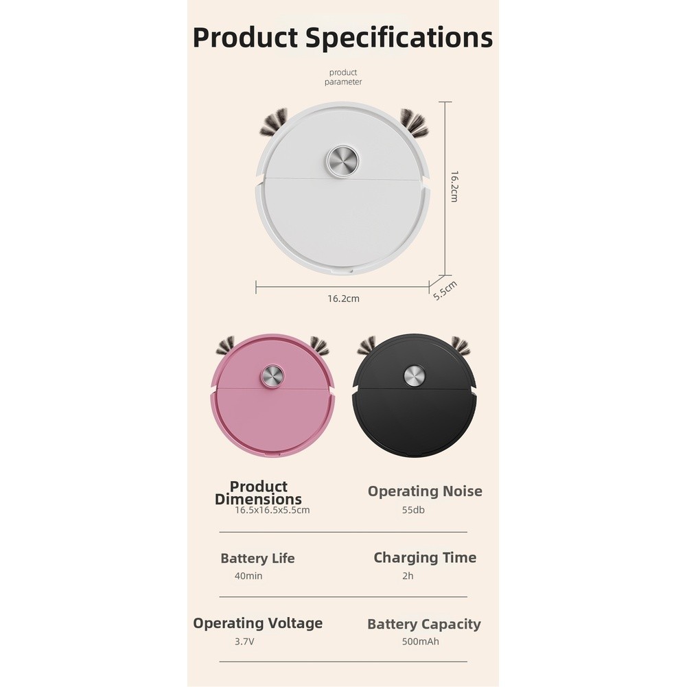 Smart Robot Vacuum Cleaner with 180min Runtime and Efficient Dust Hair Pickup