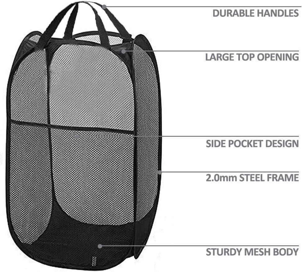 2 Packs Collapsible Pop up Laundry Bag Foldable Hamper Large Mesh Clothes Basket