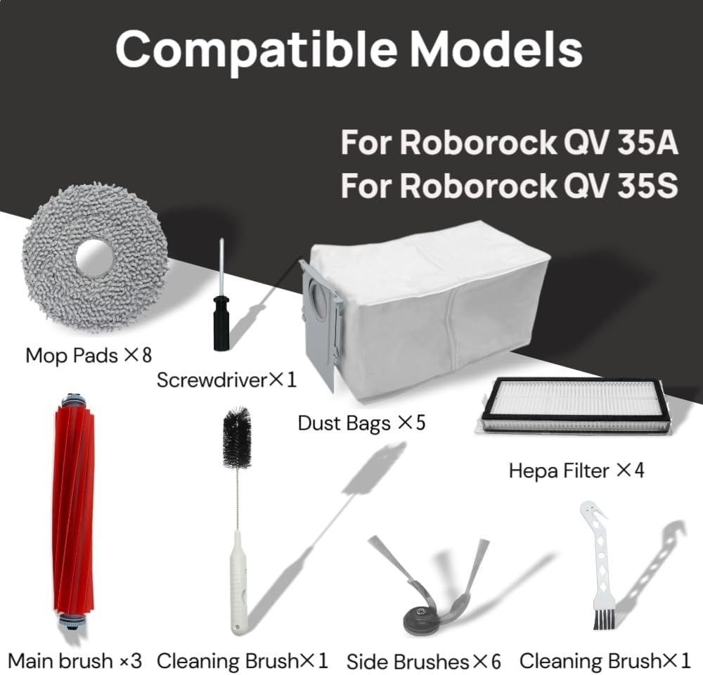 29 Pcs Replacement Accessories Kit Compatible with Roborock QV 35A QV 35S Robot