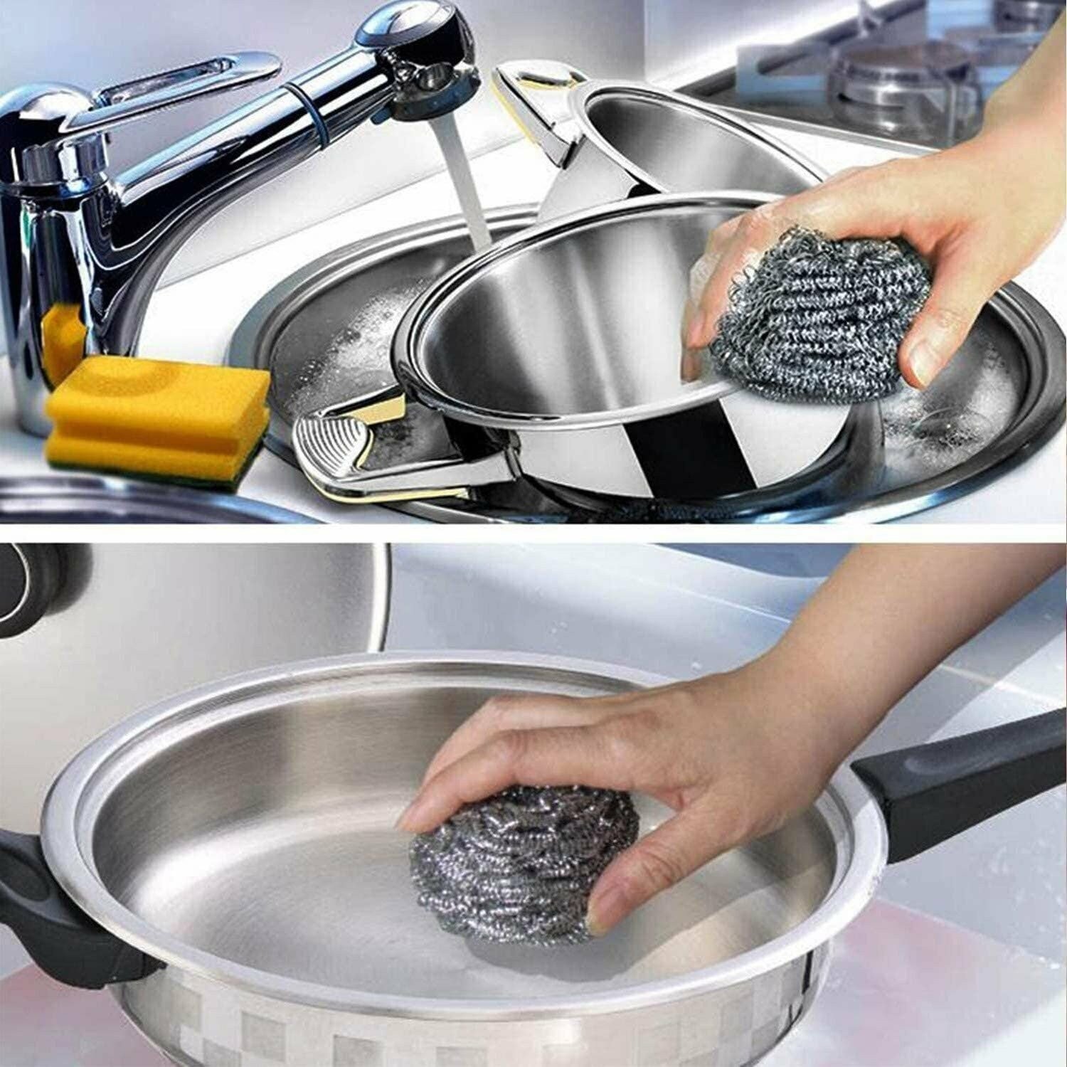 12 Pieces Stainless Steel Kitchen Cleaning Sponges Scouring Pad Steel Wool Scrub