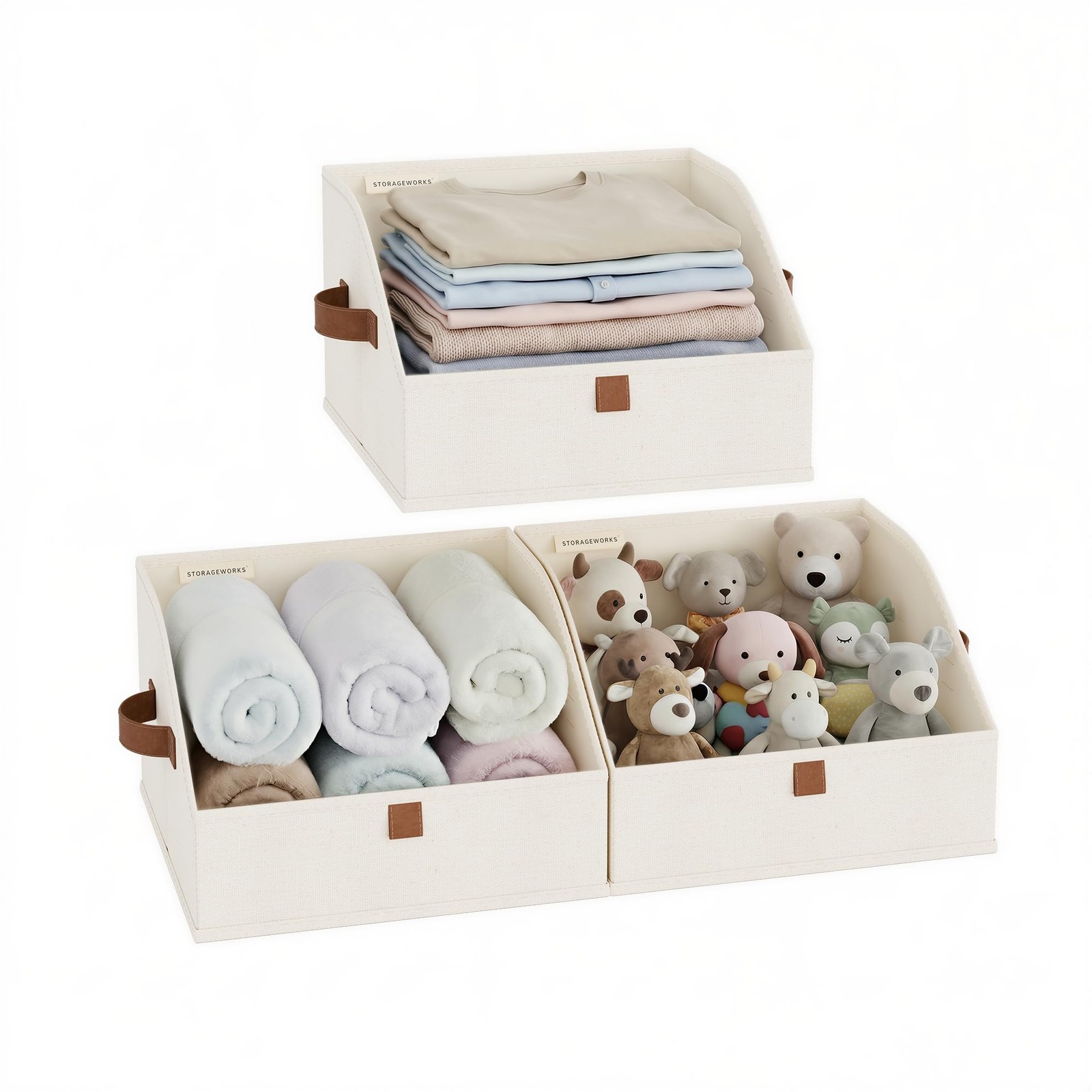 Closet Storage Bins Trapezoid, Ivory White, Small, 3Pack