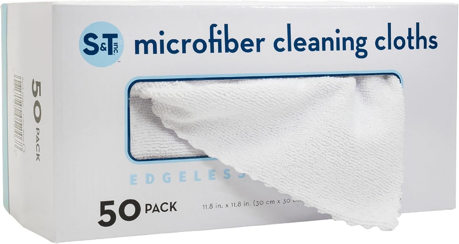 S&T INC. 50 Pack Microfiber Cleaning Cloth with Box, Bulk Towels for Home, Re…