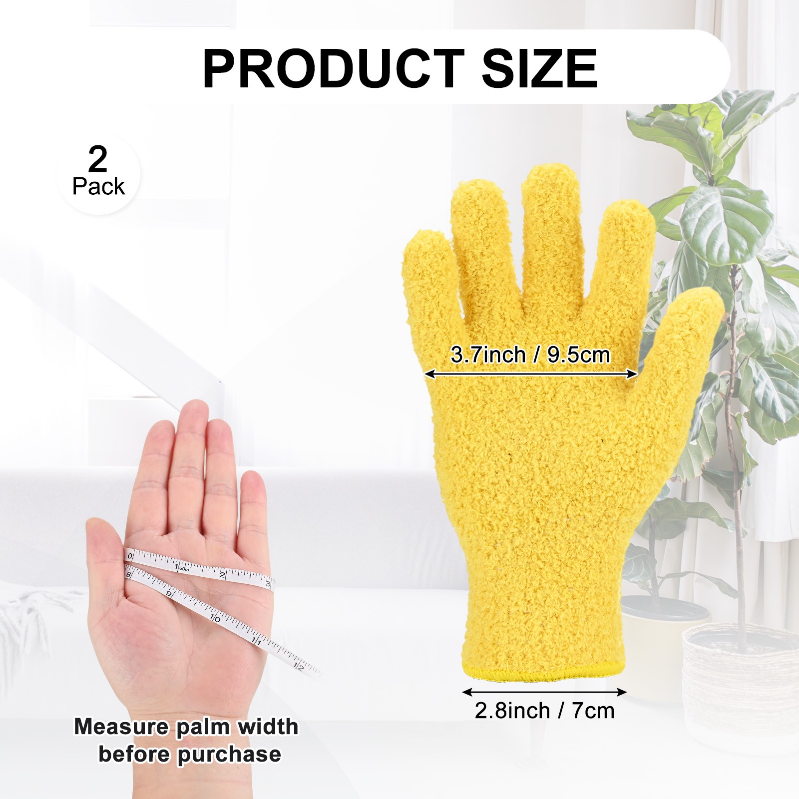 2-Pack 7x9cm Microfiber Dusting Glove for Plant, Leaf Cleaning Mitten Yellow
