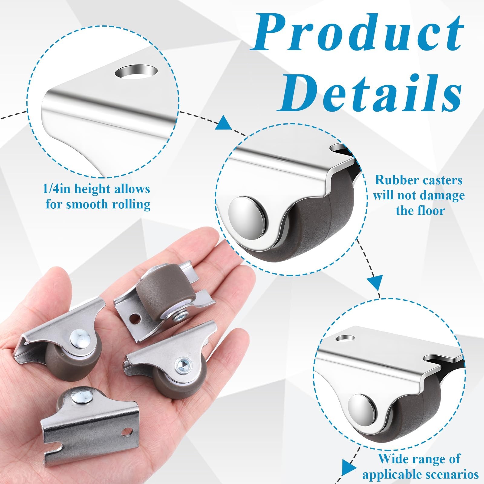 0.75inch Mini Rigid Caster Wheels Low Profile, 4PCS Mini Fixed Caster Wheels,…