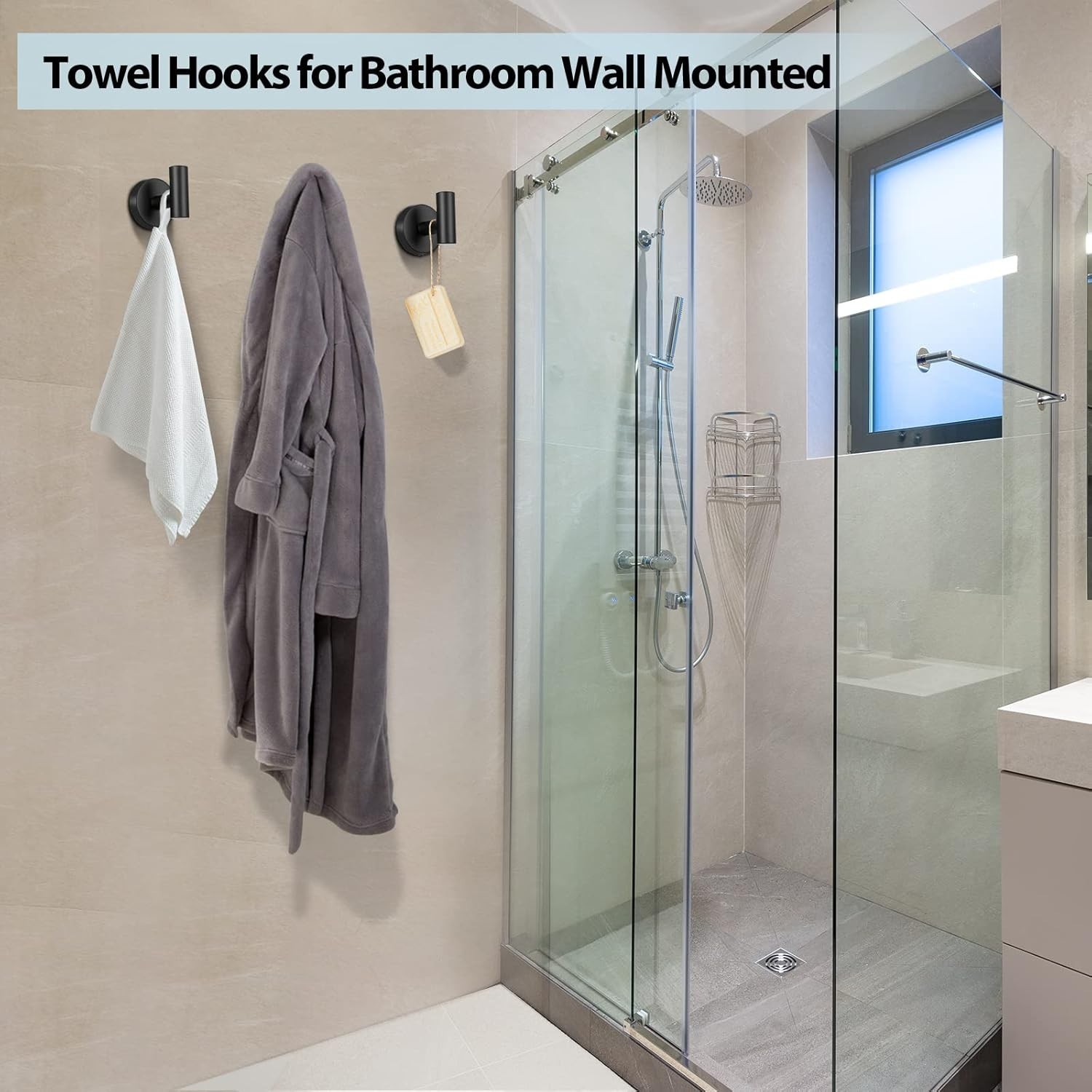 Towel Hooks Bathroom,2 Packs Wall Mount Towel Holder,Black Matte Wall Robe