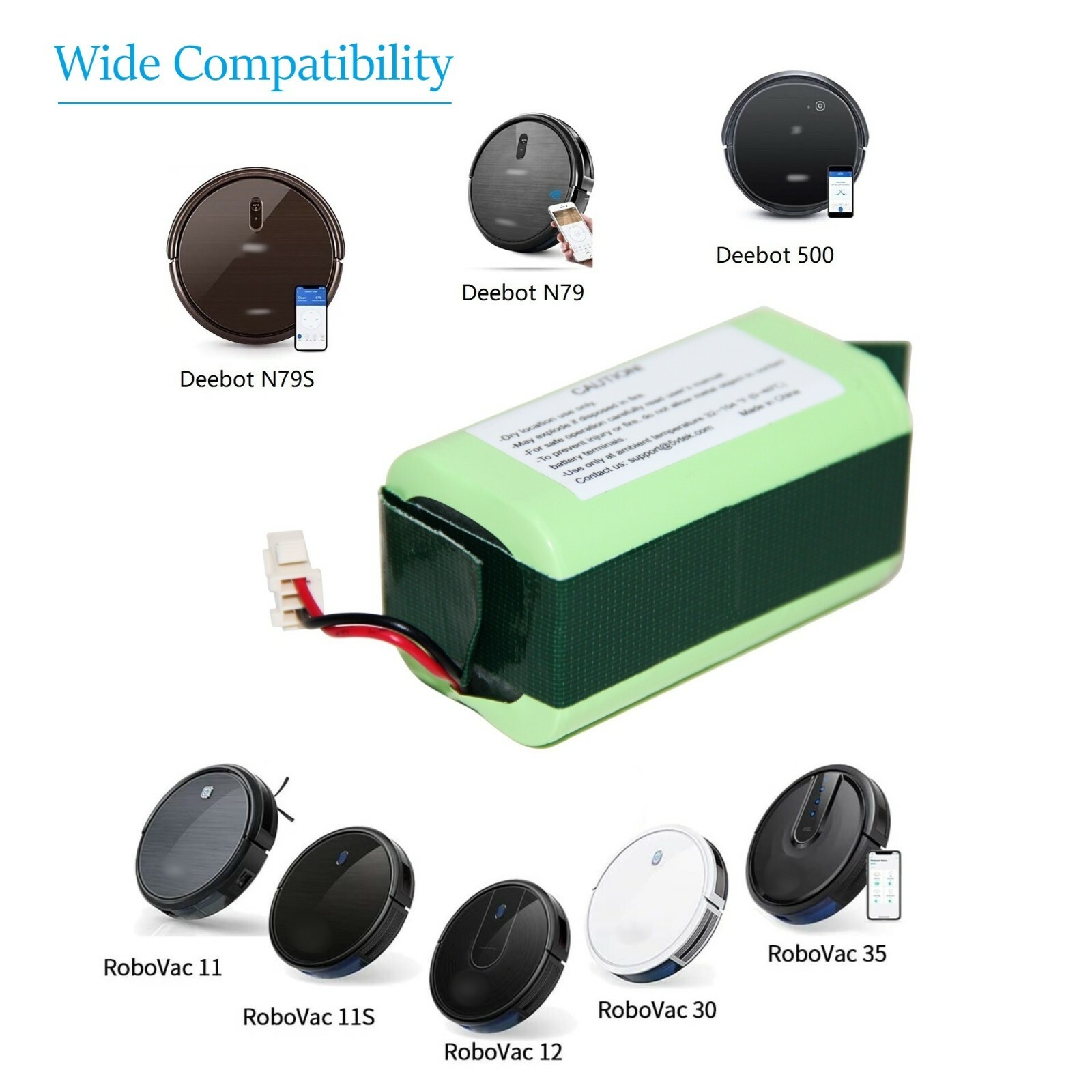 Ecovacs Deebot N79, N79S, N79SE, 500, DN622 replacement battery with 2 Brushes