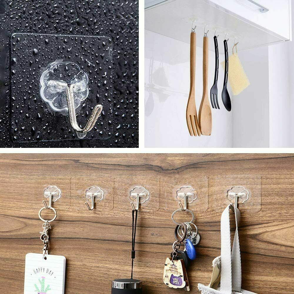 10/20 Pcs Adhesive Sticky Hooks Heavy Duty Wall Seamless Hook Hanger Transparent