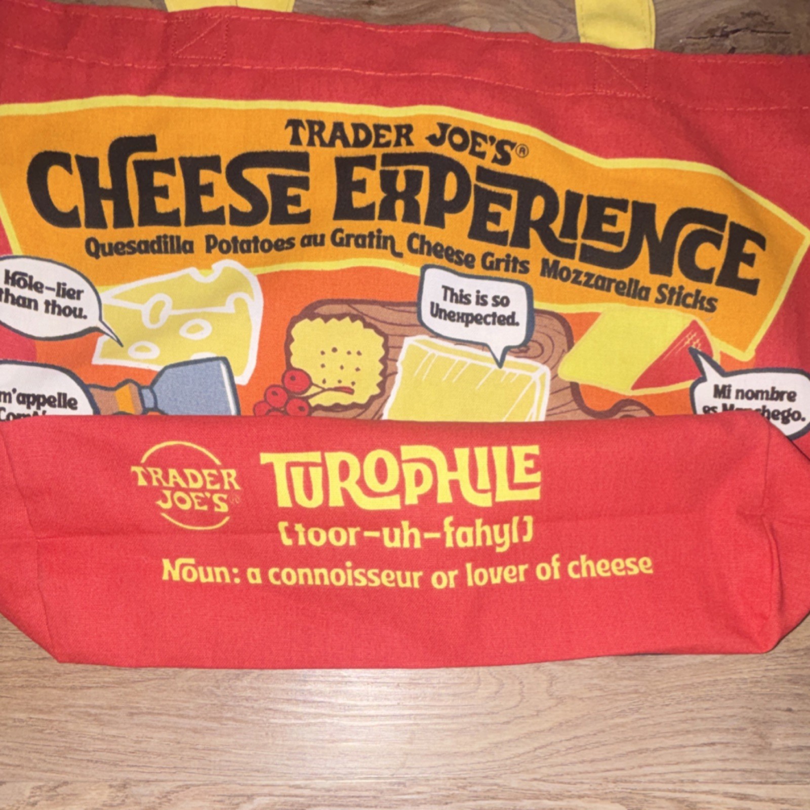 Trader Joe’s Cheese Bag Reusable Shopping Bag Cotton Pop Art Red Yellow