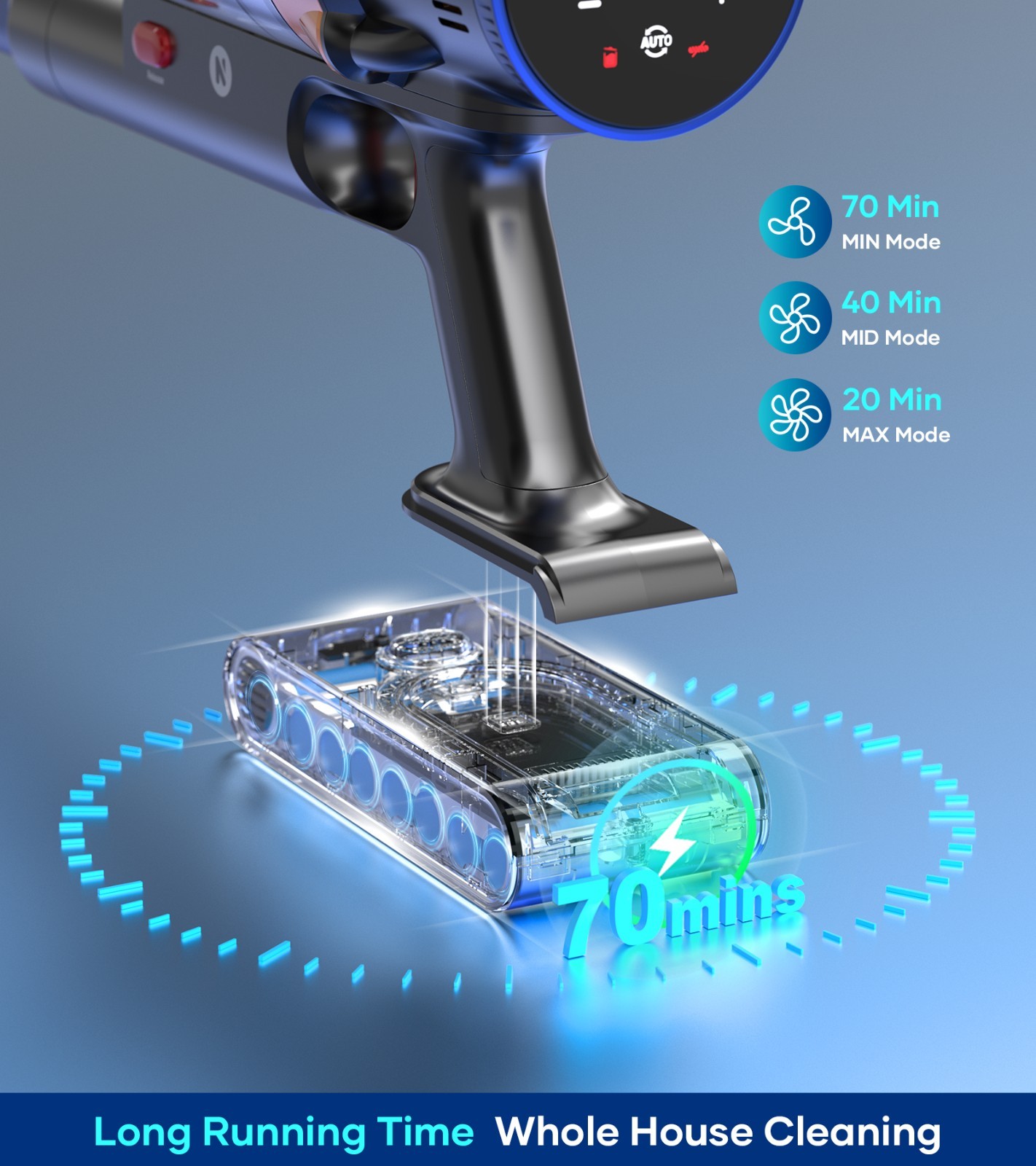 Cordless Vacuum Cleaner Stick 65KPa 550W 70min Runtime Rechargeable for Carpet