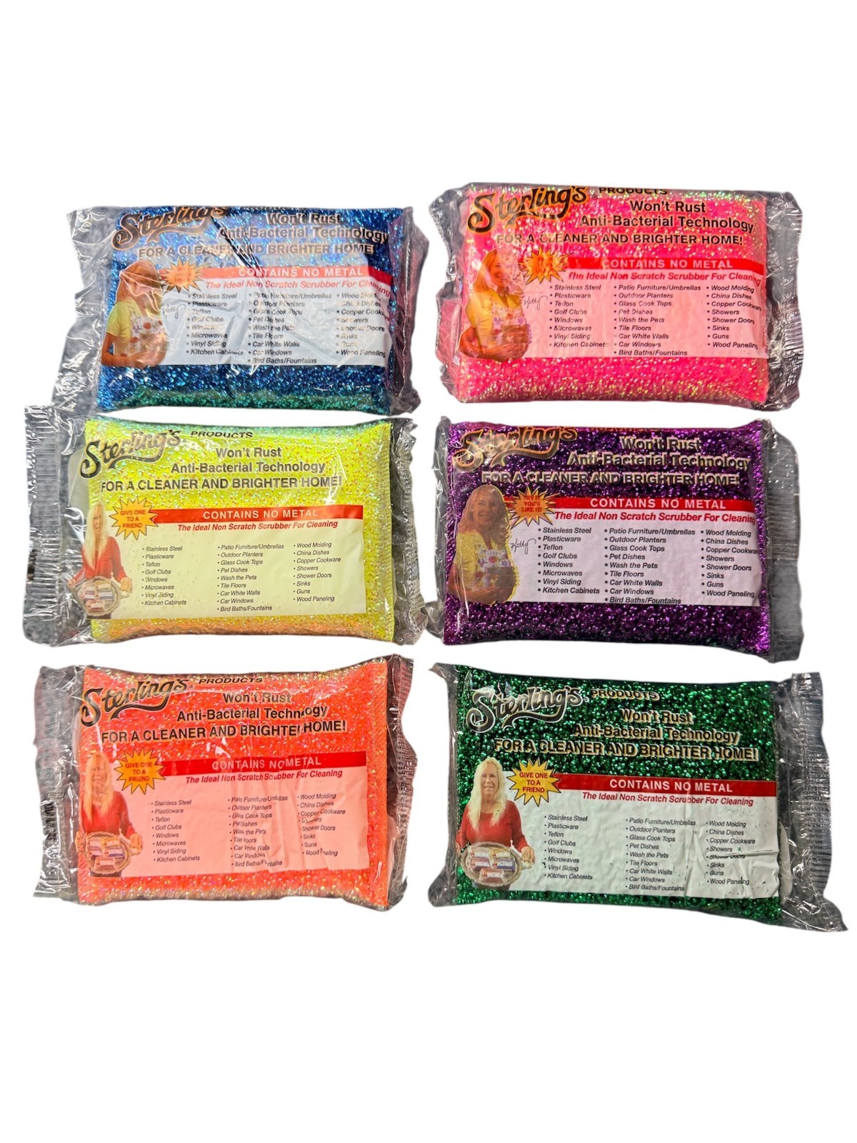SIX Sterling Non Scratch Sterling’s Sponges Scrub Pads. Multicolor