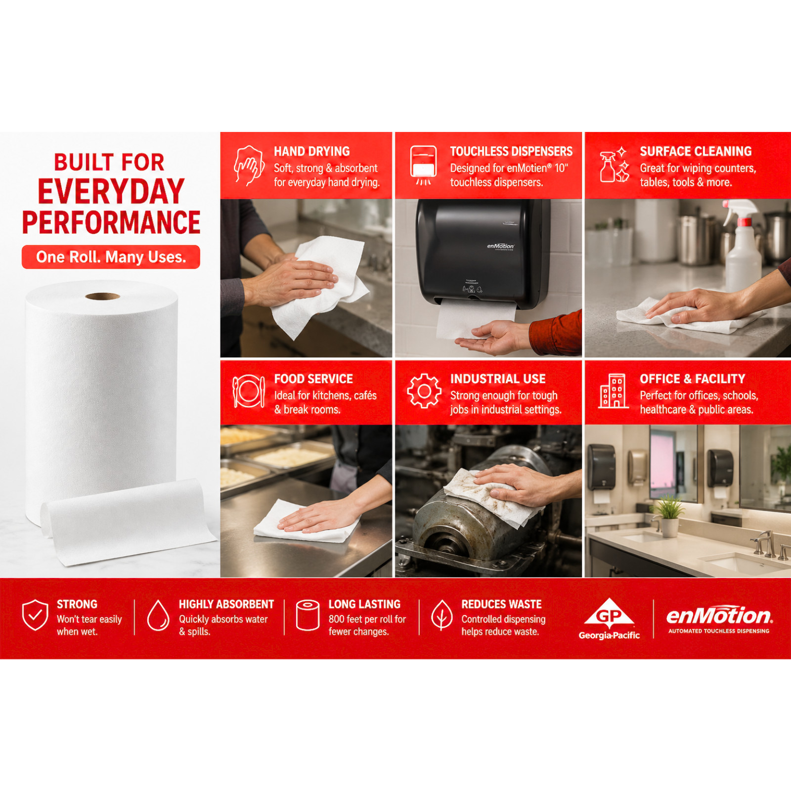 Georgia Pacific 89460 enMotion Paper Towel Rolls 10″ x 800′ White 1 Ply – 1 Roll