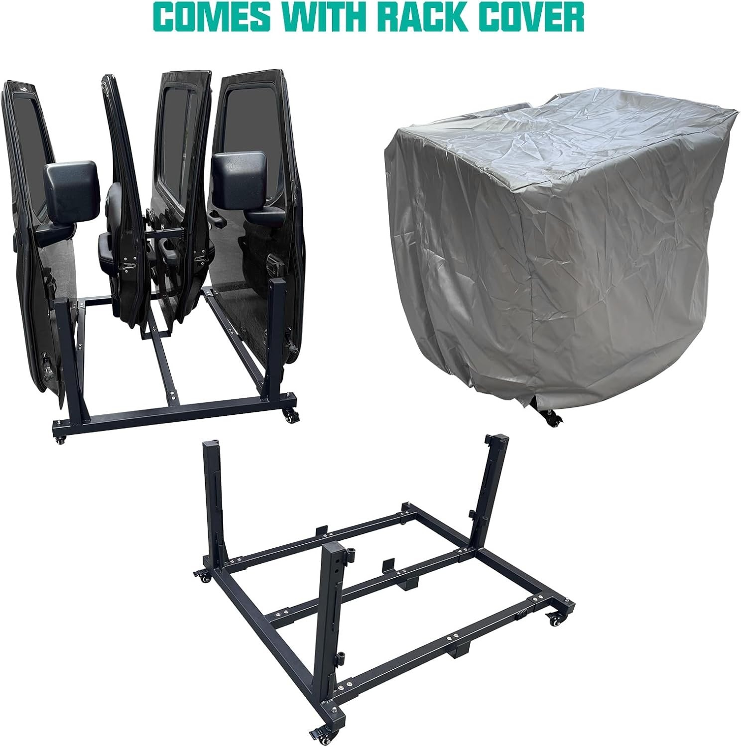 Sliding Door Storage Hanger Rack with Dust Cover Movable Car Door Holder Cart Co