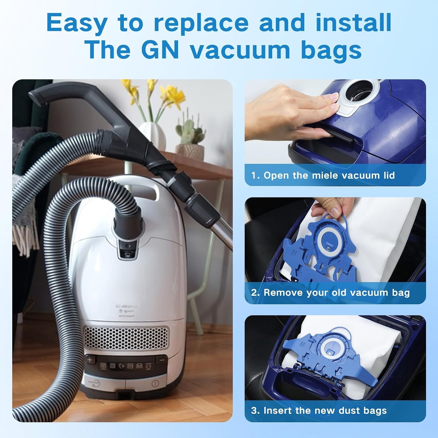 14 Pack 3D Airclean GN Vacuum Bags Compatible with Miele Classic C1 Complete C2