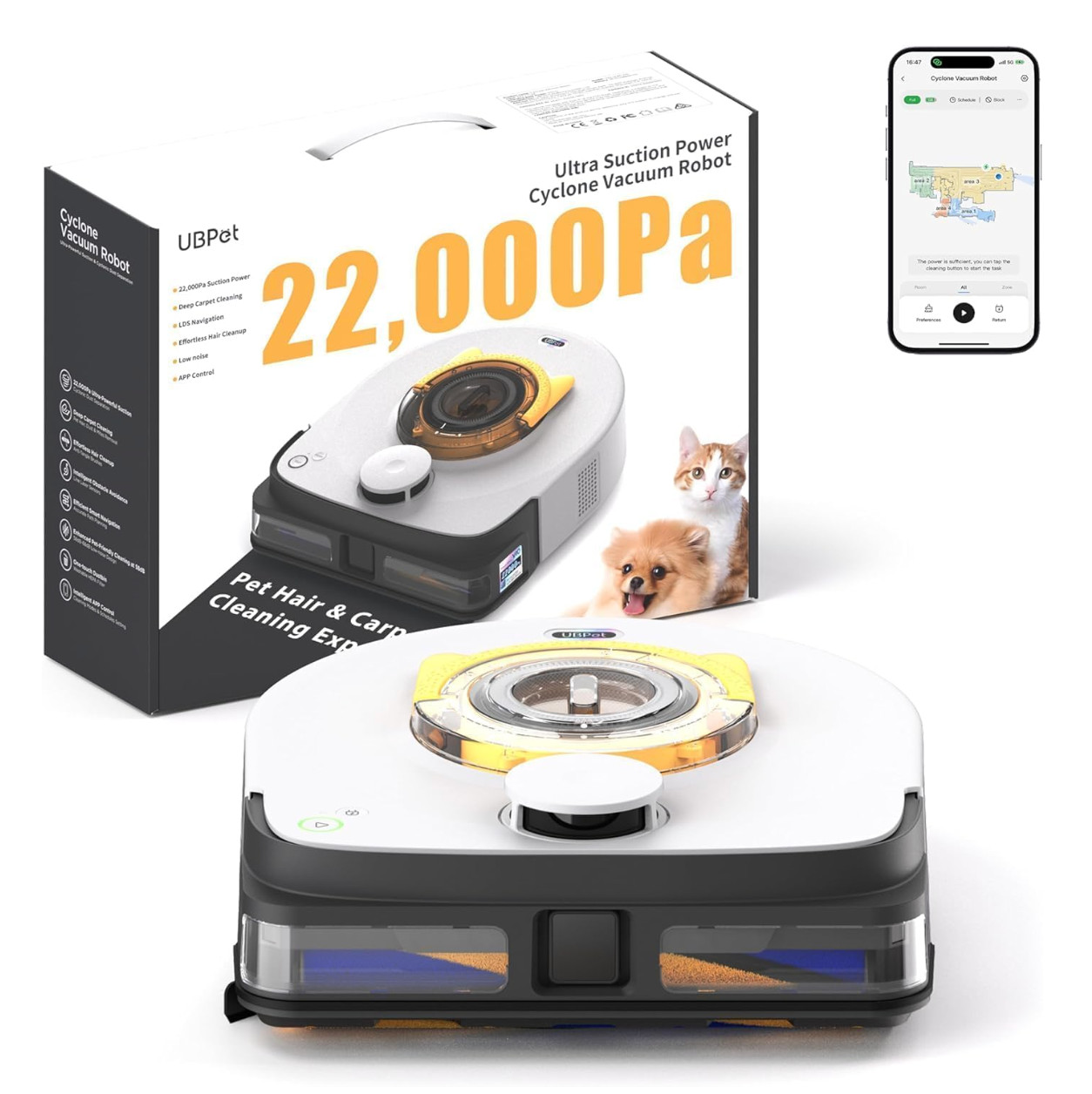UBPet Robot Vacuum Cleaner 22000Pa Suction LiDAR Smart Mapping Pet Hair New V10