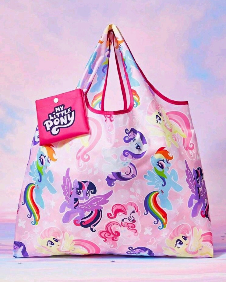 My Little Pony Foldable Reusable Shopping Bag, Tote Bag Pink All-Over, 22×18