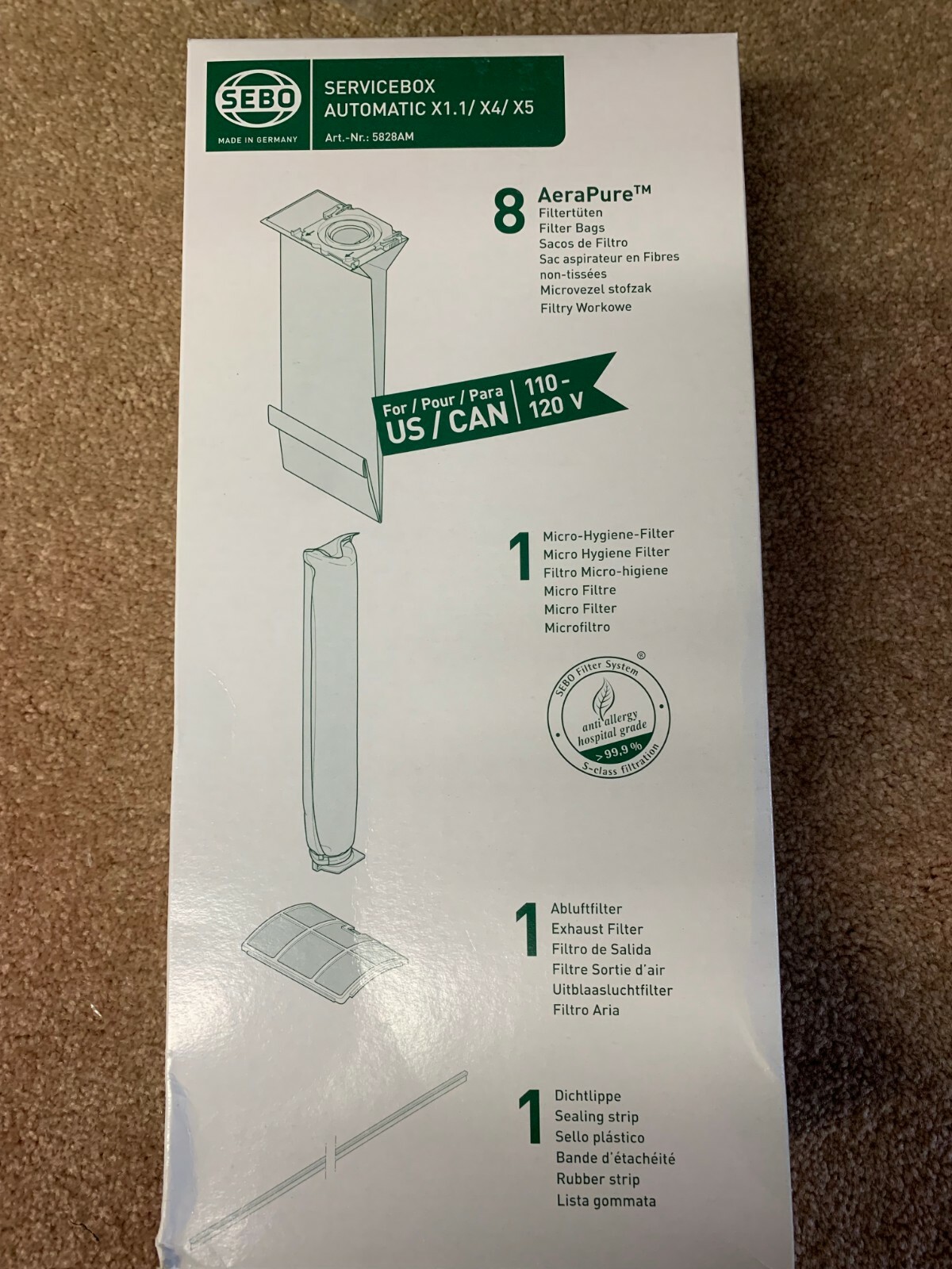 SEBO 5828ER 5828AM Service Box Sealing Strip X Series Vacuum 8 Filter Cloth Bag