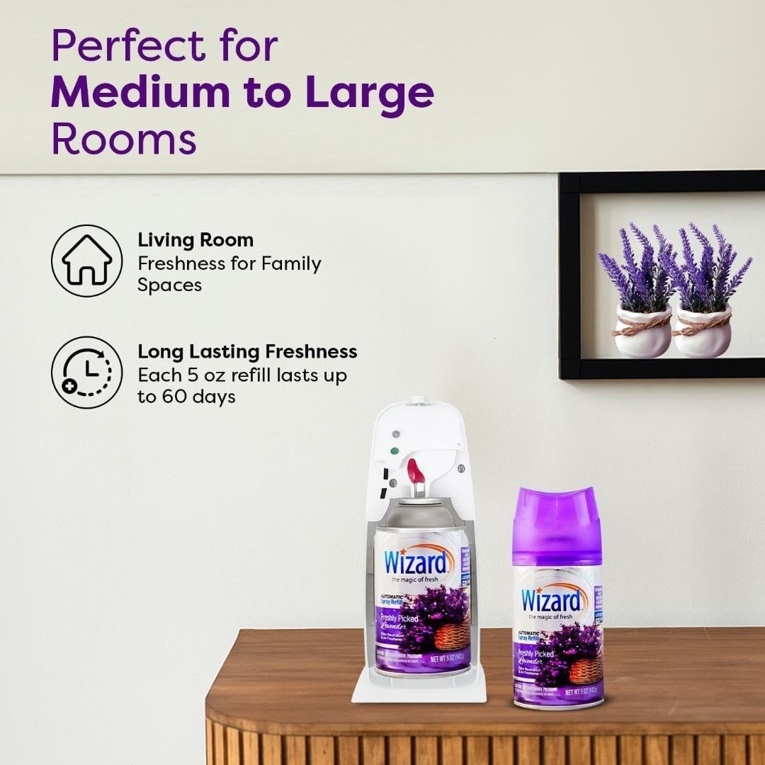 Pack of 12 WIZARD AUTOMATIC SPRAY REFILLS FRESHLEY PICKED LAVENDER 5 oz