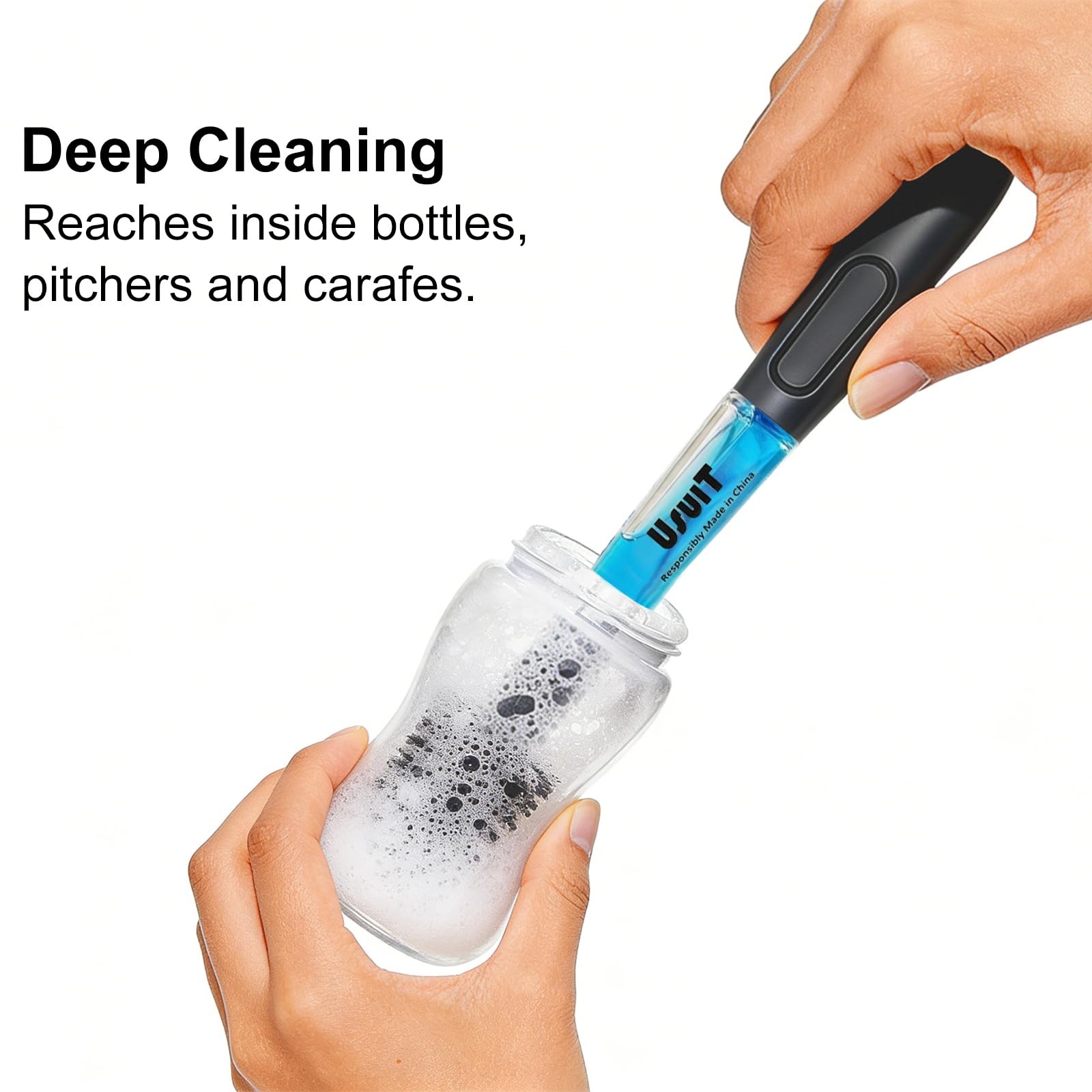 Usuit Soap Dispensing Glass and Water Bottle Brush, 2 Pack, Long-Lasting, Saf…