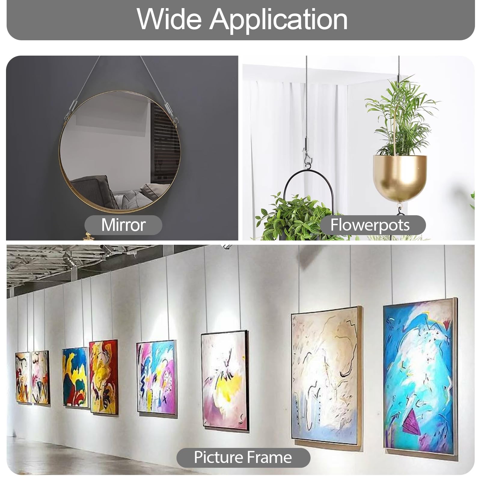 Picture Hanging Wire Adjustable Heavy Duty Mirror Frame Cable 100lb 6.6ft 2 …