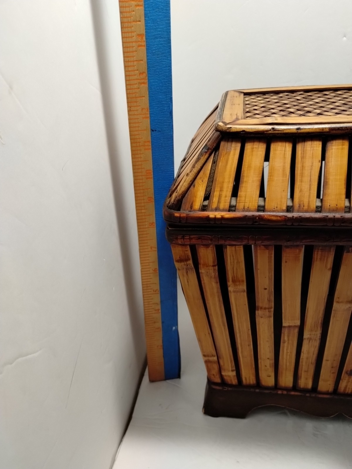 Bamboo Basket Container w/ Metal Latch 12 In High x 10 In Length Vintage China