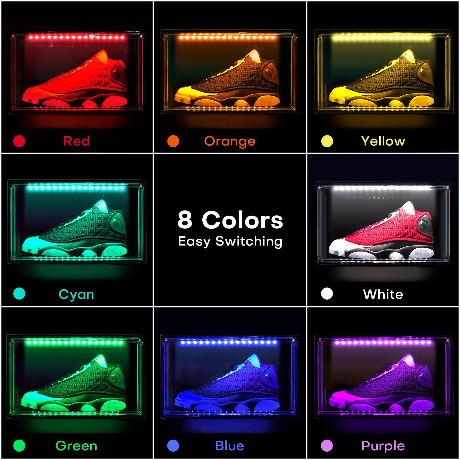 LED Smart Shoe Display Boxes, Stackable Storage Organizers, Clear Case for Sneak