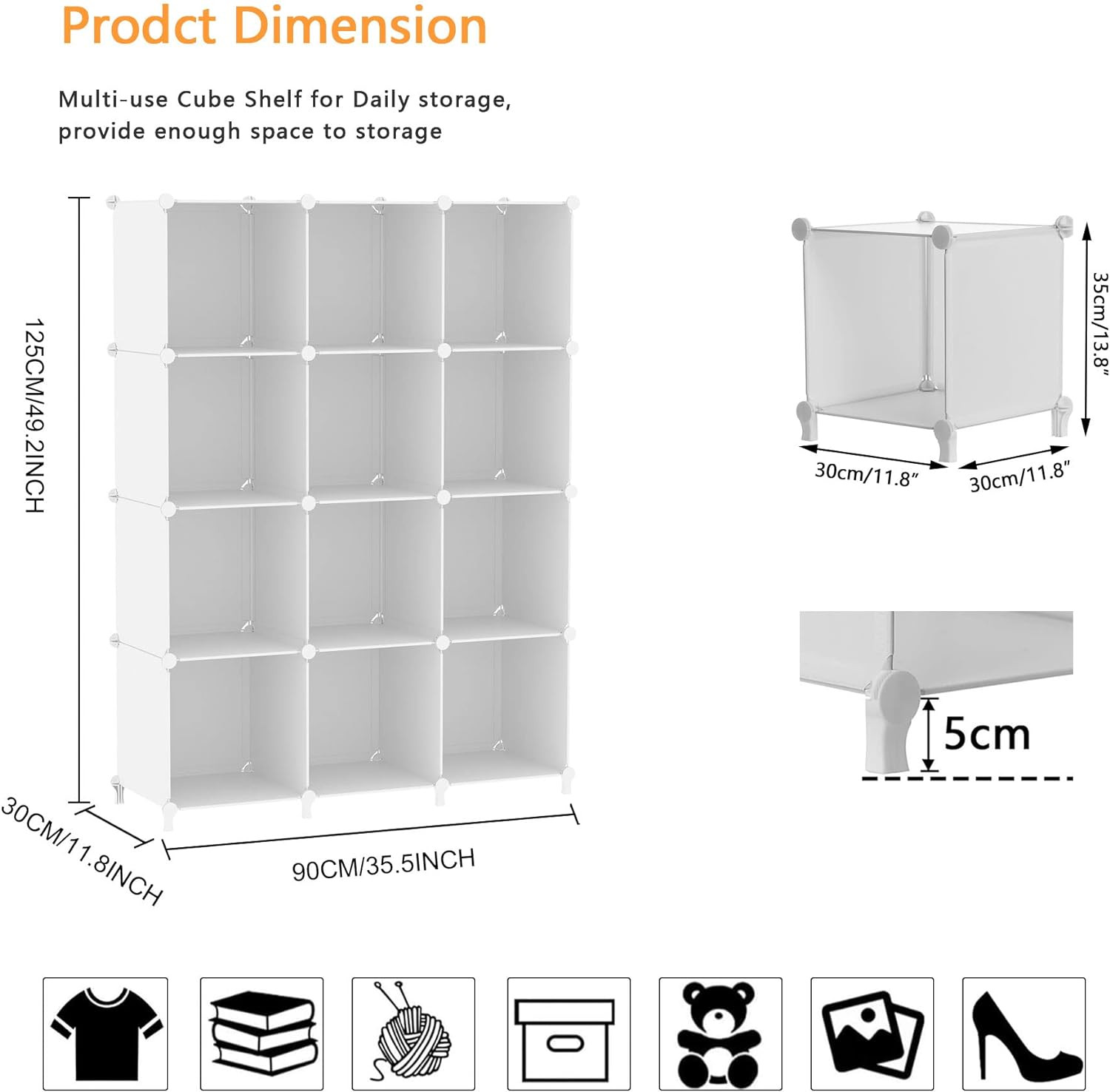 12 Cube Storage Organizer, Closet Organizer Storage Shelves, White |