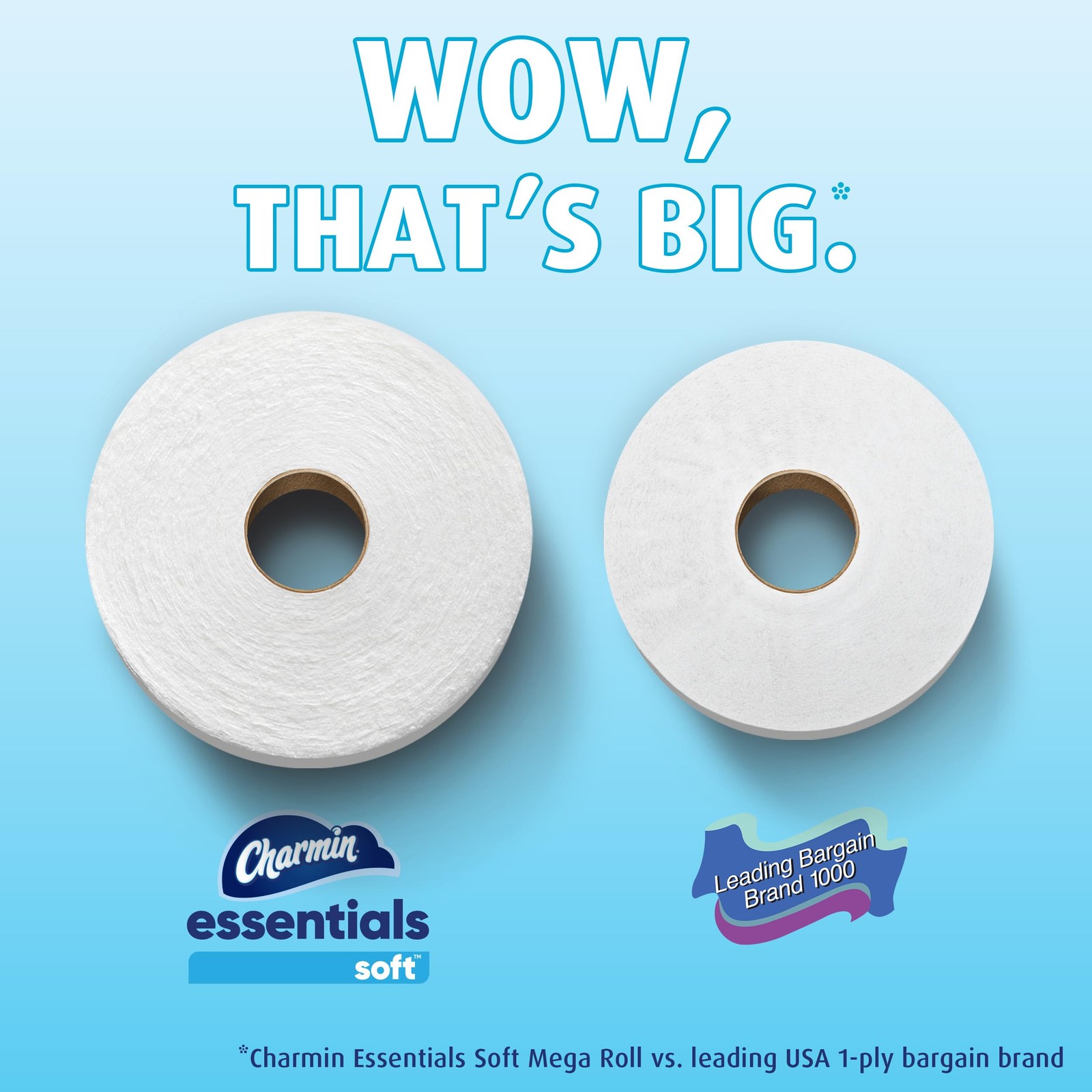 Charmin Essentials Soft Toilet Paper 6 Mega 6 Rolls (330 Sheets), No Color
