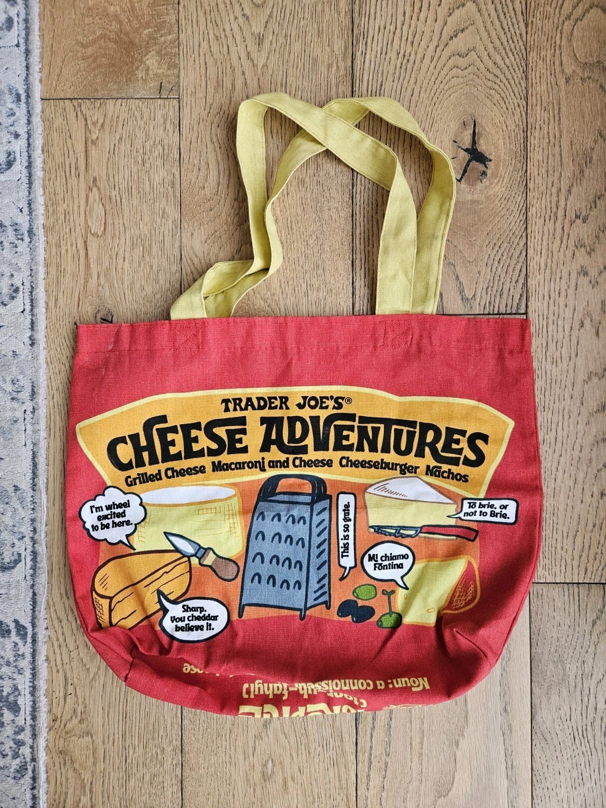 Trader Joe’s Foldable Canvas Shopping Bag Cheese Experience Red Yellow Pop Art