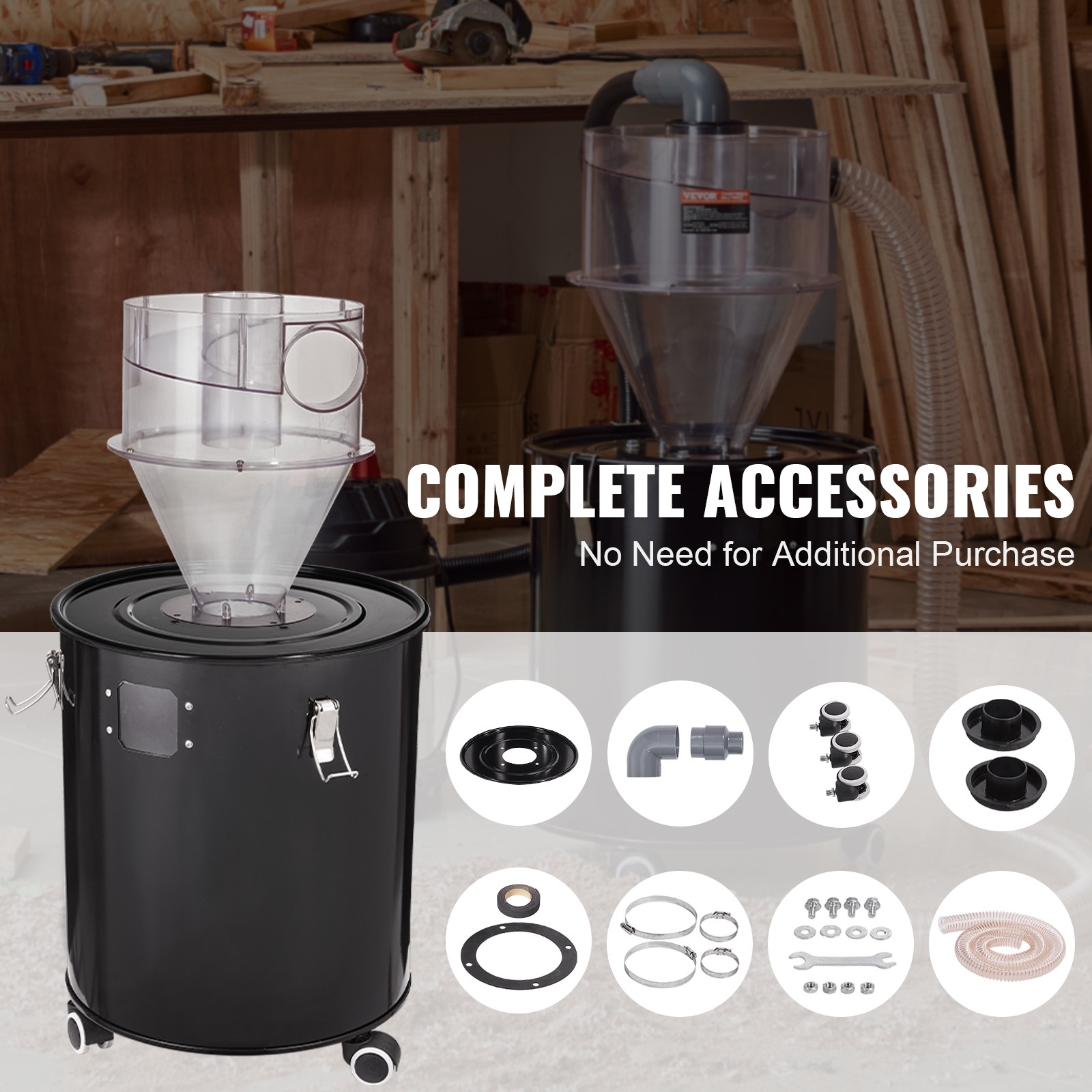 VEVOR 4 Inch Cyclone Separator Dust Collector with 13 Gallon 50L Drum Kit