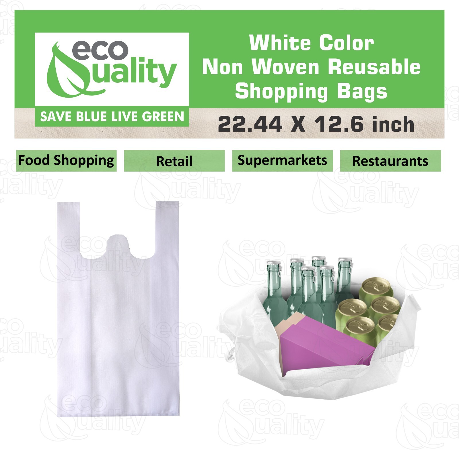 Non Woven T-Shirt Shopping Grocery Bags White Reusable Large USA MADE 600pcs