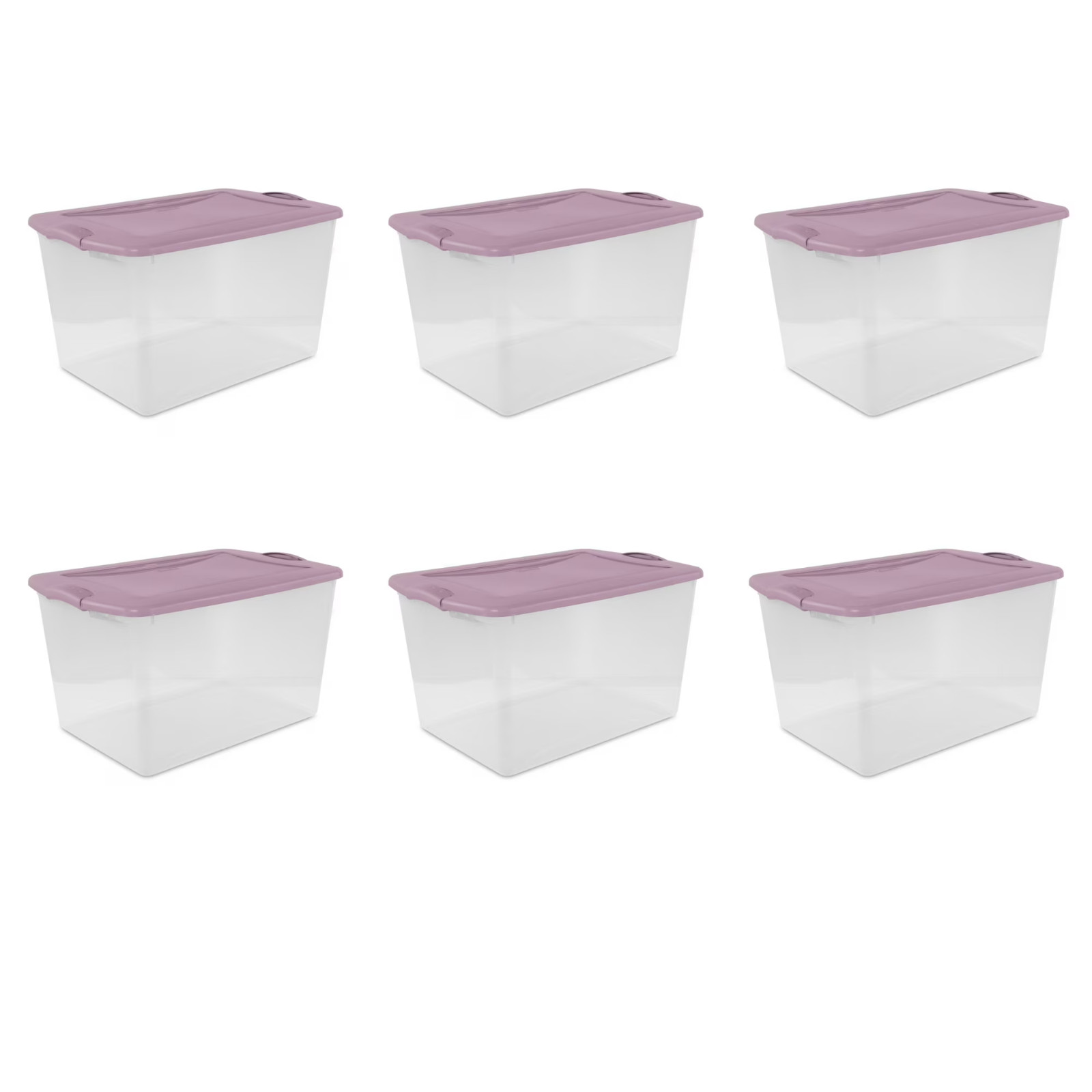6 Pack Sterilite 66 Qt Clear Plastic Latching Storage Bin Tote w/ Lid Stackable