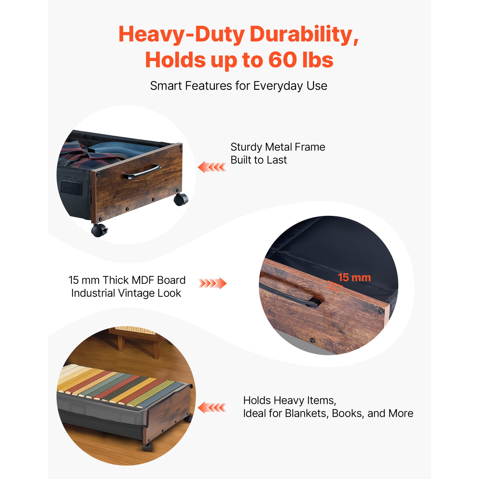 Uimoso Under Bed Storage w/ Wheels 25.6×18.1×7.1In Rolling Storage Bags 2 Pack