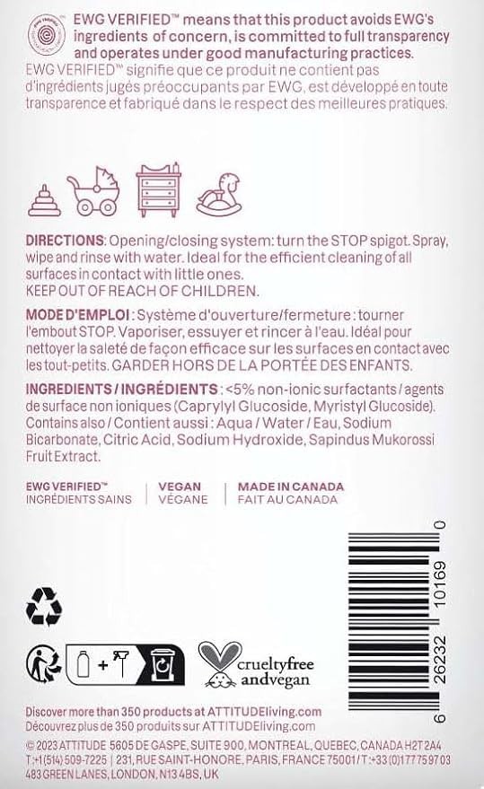 ATTITUDE Baby & Kids Toy Cleaner Spray, EWG Verified, 27.1 Fl Oz (Pack of 1)