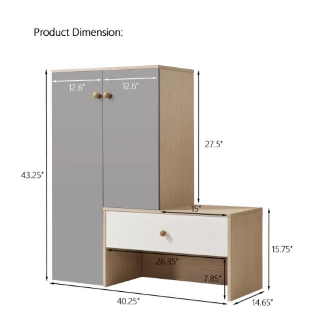 White Gray Shoe Cabinet 12 Pair Capacity Entryway Bench with Adjustable Shelves