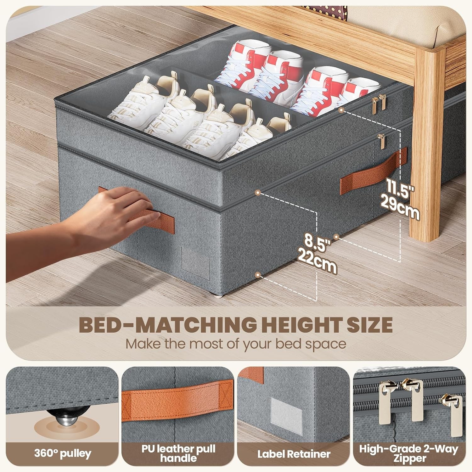 Under Bed Storage Bin With Wheels 70L Rolling Organizer Clothes Toys Grey