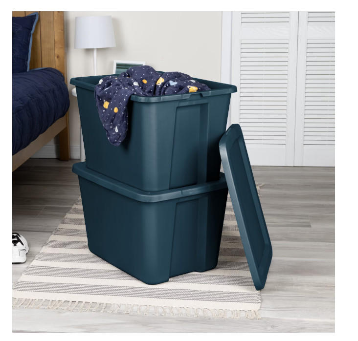 2 Pack 18 Gallon Storage Bin Plastic Container w Lid Teal Stackable Tote