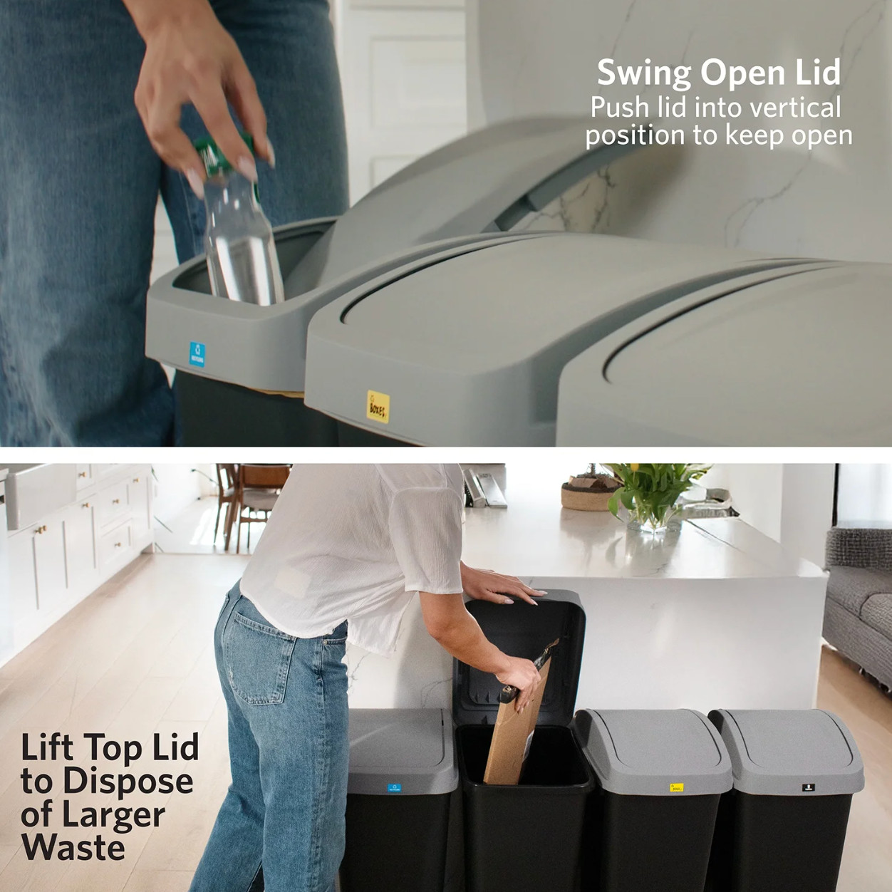 12 Gallon Kitchen Trash Can Swing Top Lid Plastic Garbage Bin Gray