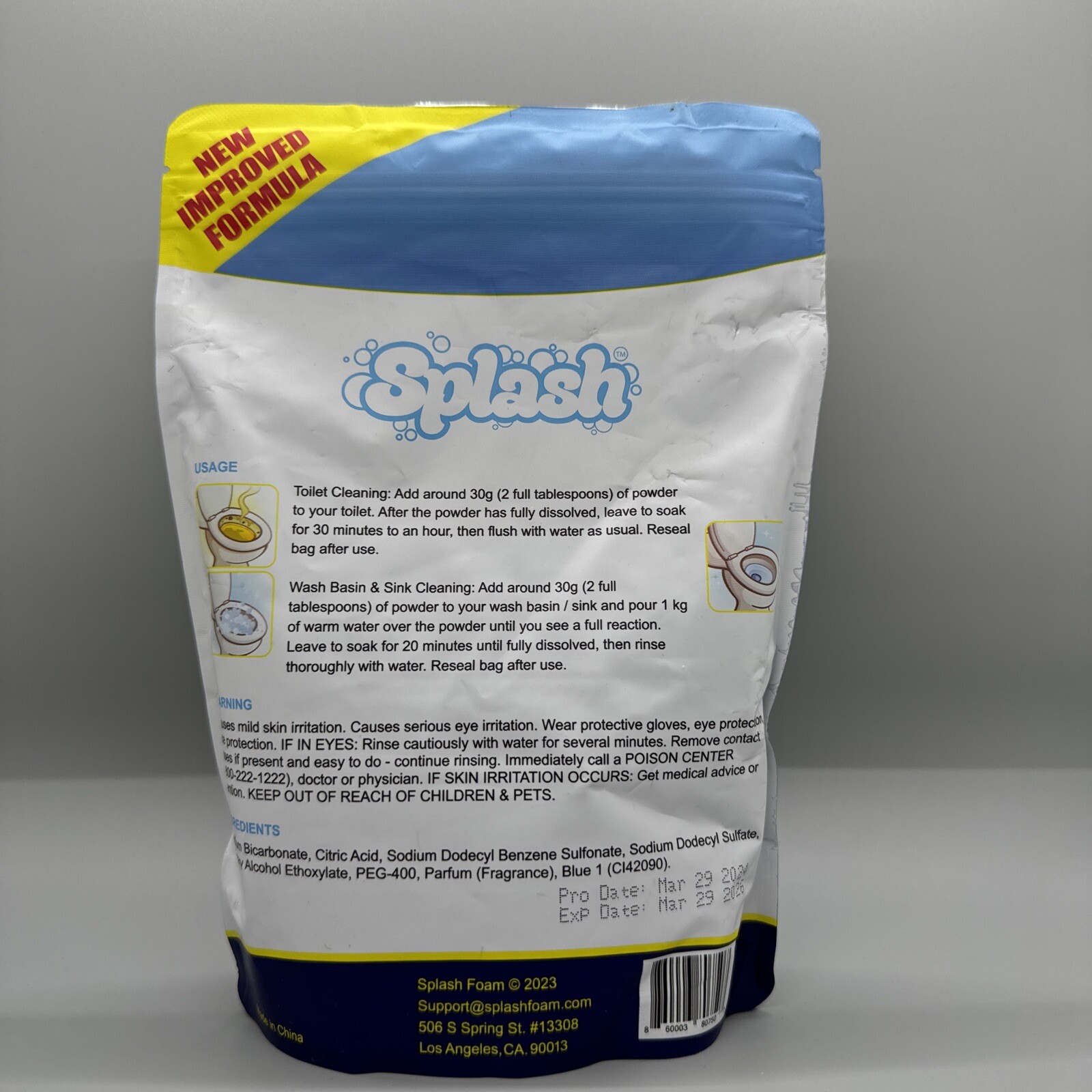 {M} NEW Splash Foam Self-Activating Toilet Cleaner Powder 12 oz NEW FORMULA