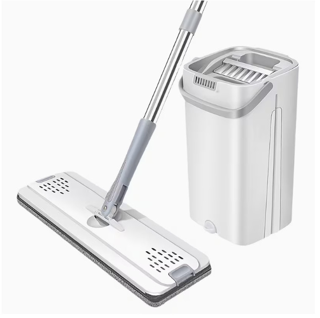 Flat Mop & Bucket Set, Wet & Dry Floor Cleaner for Home Cleaning