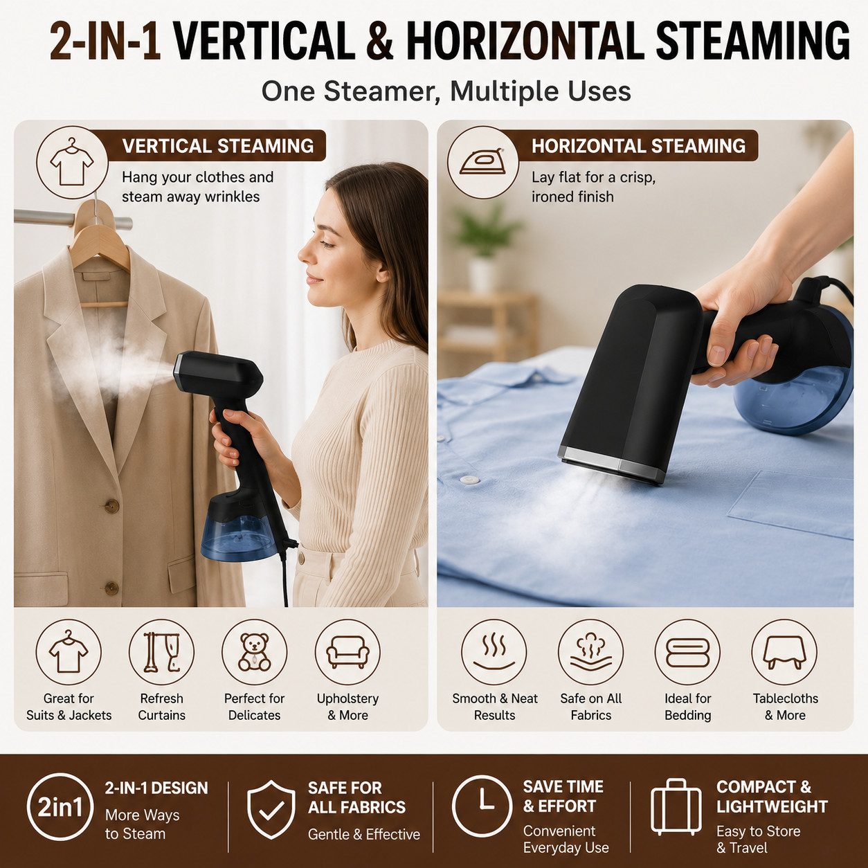 Compact Handheld Garment Steamer for Clothing. Heats Up in 30 Seconds
