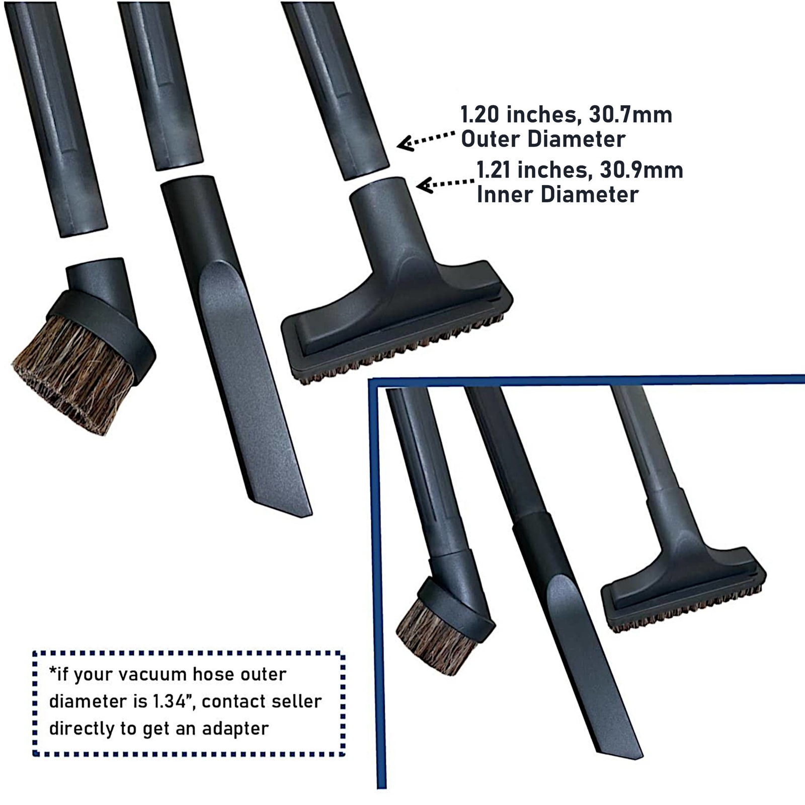 MaximalPower Vacuum Attachments Accessories Cleaning Kit Brushes for 1 1/4″ Hose