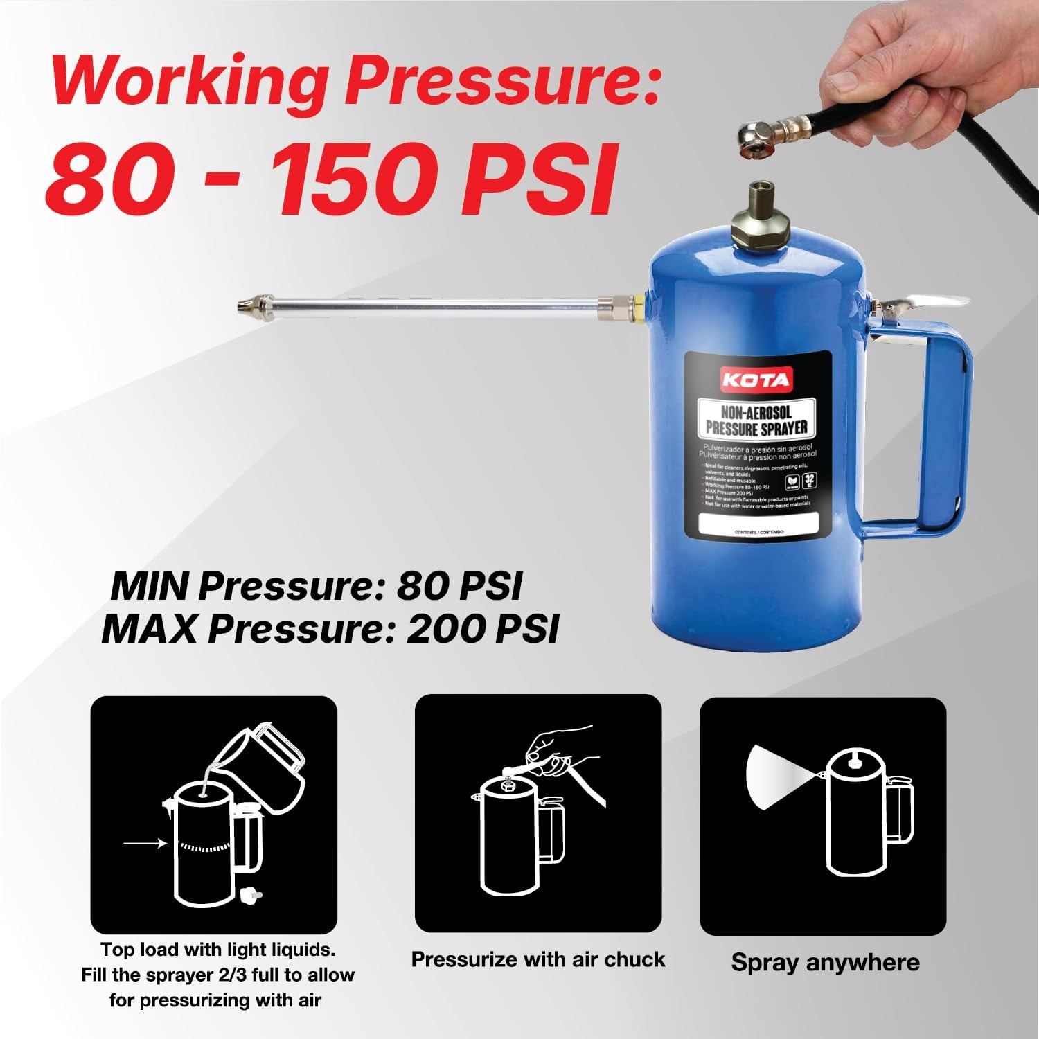 Refillable Pressure Sprayer Bottle for Oil, Solvent, Degreasers – 32oz