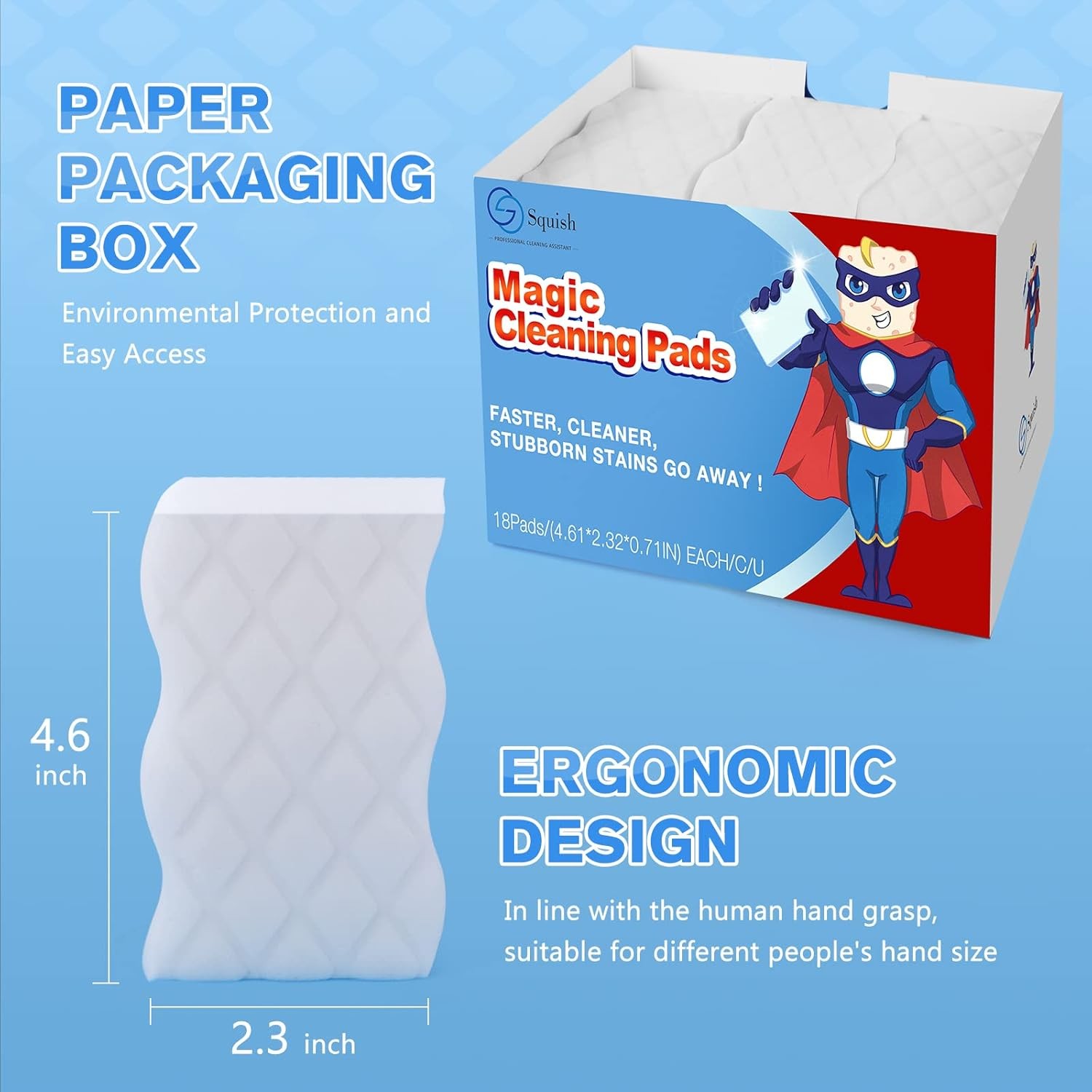 Squish Magic Eraser Sponge, 18 Pack Cleaning Pads for Walls, Oven, White