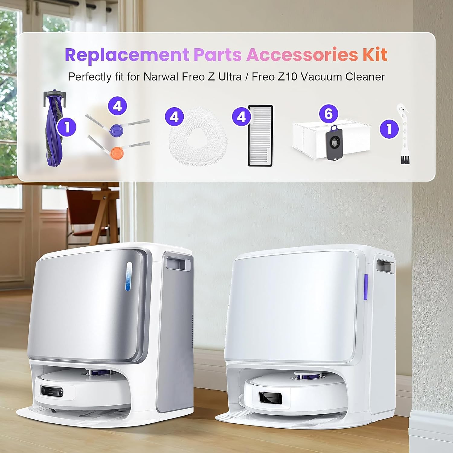 20 Pcs Accessories kit for Narwal Freo Z10 Ultra/Narwal Freo Z10 Robot Vacuum
